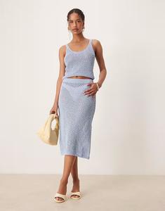 Юбка миди крючком прямого кроя с отделкой небесно-голубого цвета Mango