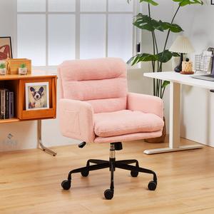 SIHOO компьютерное кресло для дома, спальни, коммерческого использования, маникюрного салона, кабинета, поворотное кресло для длительного сидения со стальными ножками, плюшевое розовое с вишневым цветом, улучшенная черная углеродистая сталь