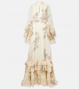 Платье из шелкового крепона с цветочным принтом Etro, Stampa F.Do Bianco
