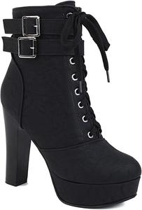 Женские массивные ботильоны на платформе и высоком каблуке, с круглым носком, шнуровкой и молнией, зимние и осенние, элегантные короткие ботинки JOEUSTY, Black