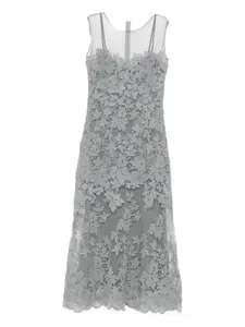 Платье из кружев с цветочным узором Ermanno Scervino, серый