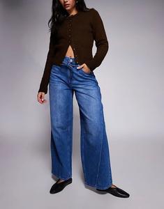 Джинсы River Island средней посадки с эффектом мешковины темно-синего цвета