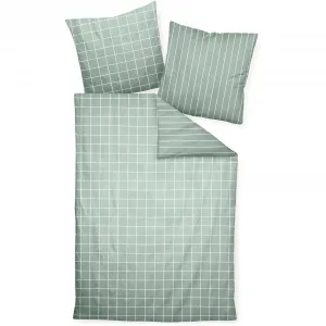 Двустороннее постельное белье Janine «модернклассик 39025», на молнии, 100% хлопок, в клетку и полоску, цвет salbeigrün