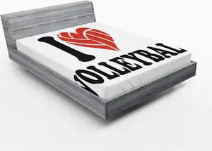 Простыня на резинке ABAKUHAUS Волейбол, с надписью Я люблю волейбол и надписью Поклонник спорта в форме сердца, 160 x 200 см, цвет Антрацитово-серый Abakuhaus