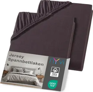 Простыня на резинке Джерси DreamScience 90x200 - 100x200 см, коричневая, 2 шт., для матрасов высотой до 22 см - Мягкая и эластичная, эластичная по всему периметру, не требует глажки NYVI