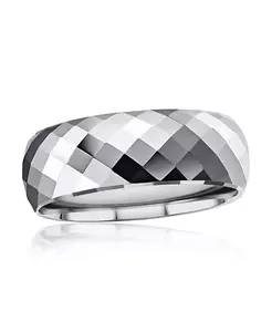 Высокополированное граненое вольфрамовое кольцо с бриллиантовой огранкой Metallo, silver