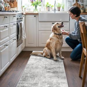 Ковровая дорожка Hy Hao Yun Lai Abstract для кухни, 61х122 см, светло-серый