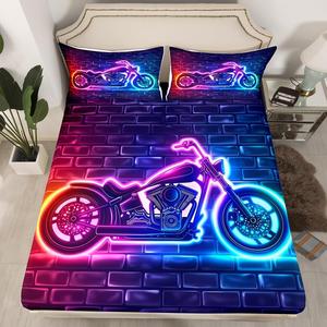 Erosebridal Фитнес простыня с принтом мотоциклов для экстремальных видов спорта, неоновый декор, Purple Blue