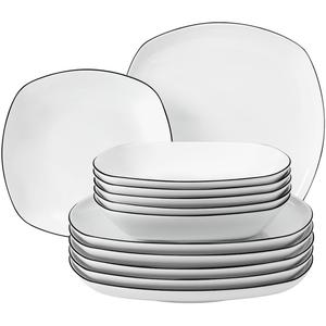 Сервиз Набор тарелок, Посуда Lido Black Line Посуда, набор тарелок, 12 предметов, на 6 персон, Сделано в Германии Seltmann Weiden, белый/черный