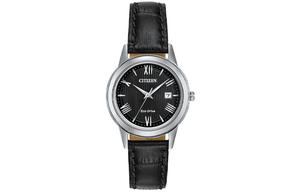 CITIZEN Экологичный кварцевый хронометр на световой энергии с ремешком из натуральной кожи, женские часы Black FE1081 08E