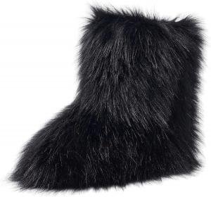 Женские меховые ботинки с искусственным мехом Generic, Black With Artificial Fox Fur