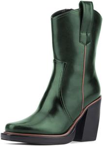Женские модные закрытые ботильоны с круглыми носками, боковой молнией, высоким массивным каблуком, на осень и зиму, для вечеринок, западного стиля, размеры 4-16 США Wansseny, Green
