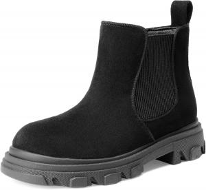 Женские ботинки DREAM PAIRS Челси с боковой молнией и протекторной подошвой для малышей/детей младшего и старшего возраста, Black Suede