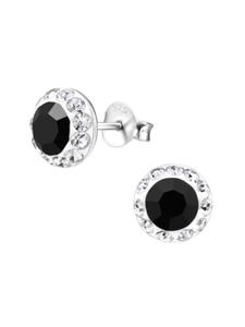 Alexander York Серьги-гвоздики GEO с кристаллами черного и белого цвета из серебра 925 пробы, комплект из 2 штук