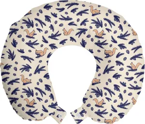 Подушка для шеи ABAKUHAUS "Белочка", пушистая, с рисунком лесного друга, дорожный аксессуар из пеноматериала для самолета и автомобиля, 30 x 30 см, персиковый и индиго Abakuhaus