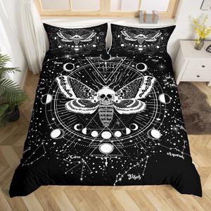 Erosebridal Комплект постельного белья Bohemian Moth Halloween с готическим принтом черепов и мотыльков, космической тематикой, Multi 01