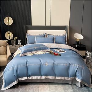 YUSIWOAL Комплект постельного белья хлопковый с вышивкой Blue