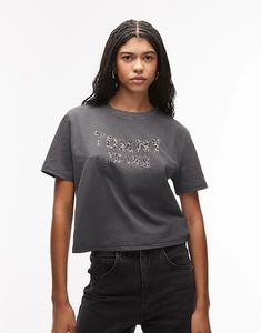 Футболка Tommy Jeans свободного кроя черного цвета с леопардовым логотипом