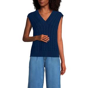 Женский свитер-жилет Drifter Modern Cable с V-образным вырезом Lands' End, Deep Sea Navy