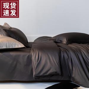 LUOLAI HOME Комплект постельного белья 4 предмета, простыня на резинке 1.5 м, простыня плоская, цвет черный