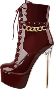 Женские ботильоны на платформе с высокими каблуками, округлый носок, шнуровка, ботинки до щиколотки Onlymakerheels, Burgundy