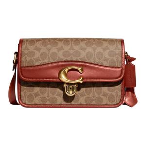 Студийный холщовый рюкзак с кожаными лямками, большая женская сумка через плечо, коричневый и красный COACH