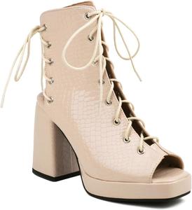 Женские сандалии на высоком массивном каблуке, с открытым носком, на платформе, с кружевной шнуровкой, нарядные сандалии на каблуке, ботильоны JOEUSTY, Beige