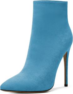 Женские ботильоны SAMMITOP на высоком каблуке-стойке, с боковой молнией, модные ботильоны, зимние туфли 4,5'', Blue