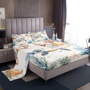 Erosebridal Комплект постельного белья с мультяшными морскими черепахами и морскими животными в подводном мире, Beige Blue