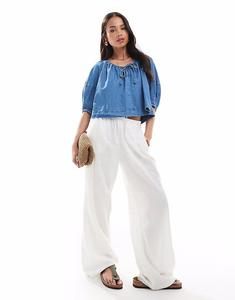 Легкий джинсовый топ ASOS DESIGN с завязками спереди, средне-голубого цвета