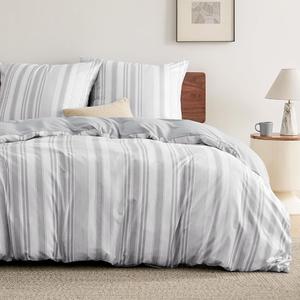 Комплект постельного белья Bedsure из 3 предметов, 200х200/80x80 см, светло-серый/полосы