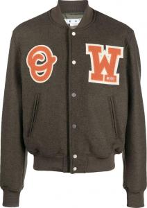 Куртка Off-White OW Patch Varsity Jacket 'Army Green/Orange', зеленый