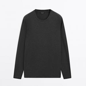 Футболка Massimo Dutti Long Sleeve Medium Weight Cotton, антрацитово-серый