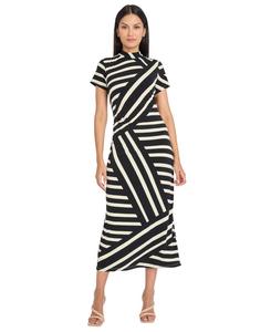 Женское платье с воротником-стойкой и короткими рукавами Donna Morgan, Black/Cream