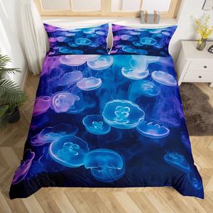 Erosebridal Комплект постельного белья Jellyfish Duvet Cover Sets с 3D принтом медуз из мягкого микрофибера в морском стиле, Color 18