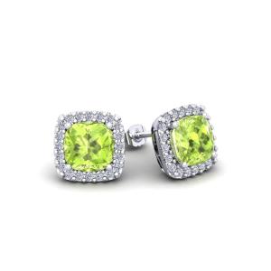 Серьги с драгоценными камнями огранки «кушон» 2 1/4 карата и бриллиантами в форме ореола из стерлингового серебра Superjeweler, Peridot