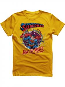 Футболка Супермен спасает мир в золоте Superman