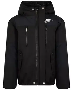 Мальчиковая куртка с капюшоном Outdoor Woven Color Blocked для возраста 4-7 лет Nike, черный