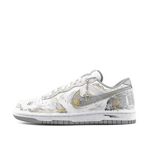 Nike Кроссовки для скейтбординга Dunk Ink Wash Gold Silver Abrasion Resistant низкие мужские бело-серо-серебристые