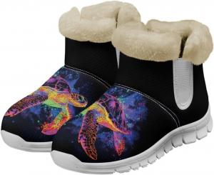 Женские ботинки chaqlin Turtle Winter Snow, теплые фланелевые ботинки до щиколотки, противоскользящие пушистые уютные ботинки, широкие, удобные, легкие, для улицы и повседневной носки, рабочие, легко надеваются, Colorful Turtle