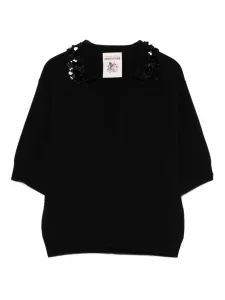 Шерстяной свитер с декорированным воротником Semicouture, черный