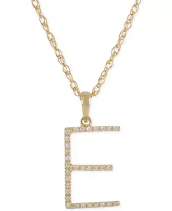Ожерелье с бриллиантом (1/10 карата) в форме инициала из 10-каратного золота, 16 дюймов + 2-дюймовый удлинитель Macy'S, e