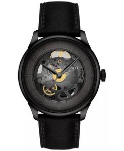 Мужские швейцарские автоматические часы Chemin Des Tourelles Skeleton с черным кожаным ремешком, 40 мм Tissot