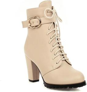 Женские ботильоны на шнуровке с массивным каблуком и протекторной подошвой, боевые ботинки с противоскользящей подошвой и декоративным ремешком с пряжкой JMdfcqer, Beige