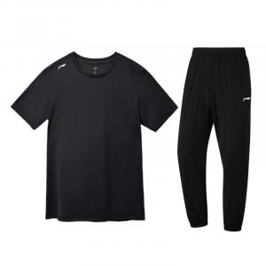 Li Ning Casual Sportswear Мужская тонкая водолазка Li-Ning, clothing set (черный short-sleeved shirt+черный pants)