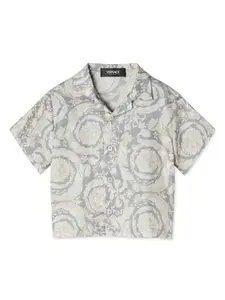 Шелковая рубашка с принтом Barocco Versace Kids, серый