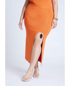 Женская трикотажная юбка больших размеров с разрезом и фурнитурой ELOQUII, Harvest pumpkin