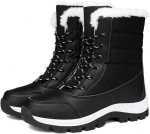 Женские резиновые сапоги Y2K, зимние, теплые, с меховой подкладкой, водонепроницаемые, на шнуровке, утепленные, уличная мода, трендовые готические, эмо, панк, милые, для EDM фестивалей, концертов, вечеринок, клубов, Рождества и Нового года Zenrave, Black