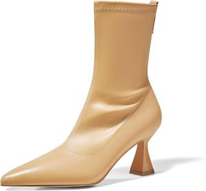 Женские ботильоны Coutgo с острым носком, низким каблуком-кошкой и боковой молнией, офисные ботинки на осень, Khaki