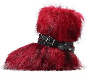 Женские сапоги CELNEPHO с искусственным мехом, пушистые и удобные, средней длины до икры, с круглым носком, утепленные мехом, зимние снежные сапоги Y2K для улицы и модных вечеринок, Red Chain